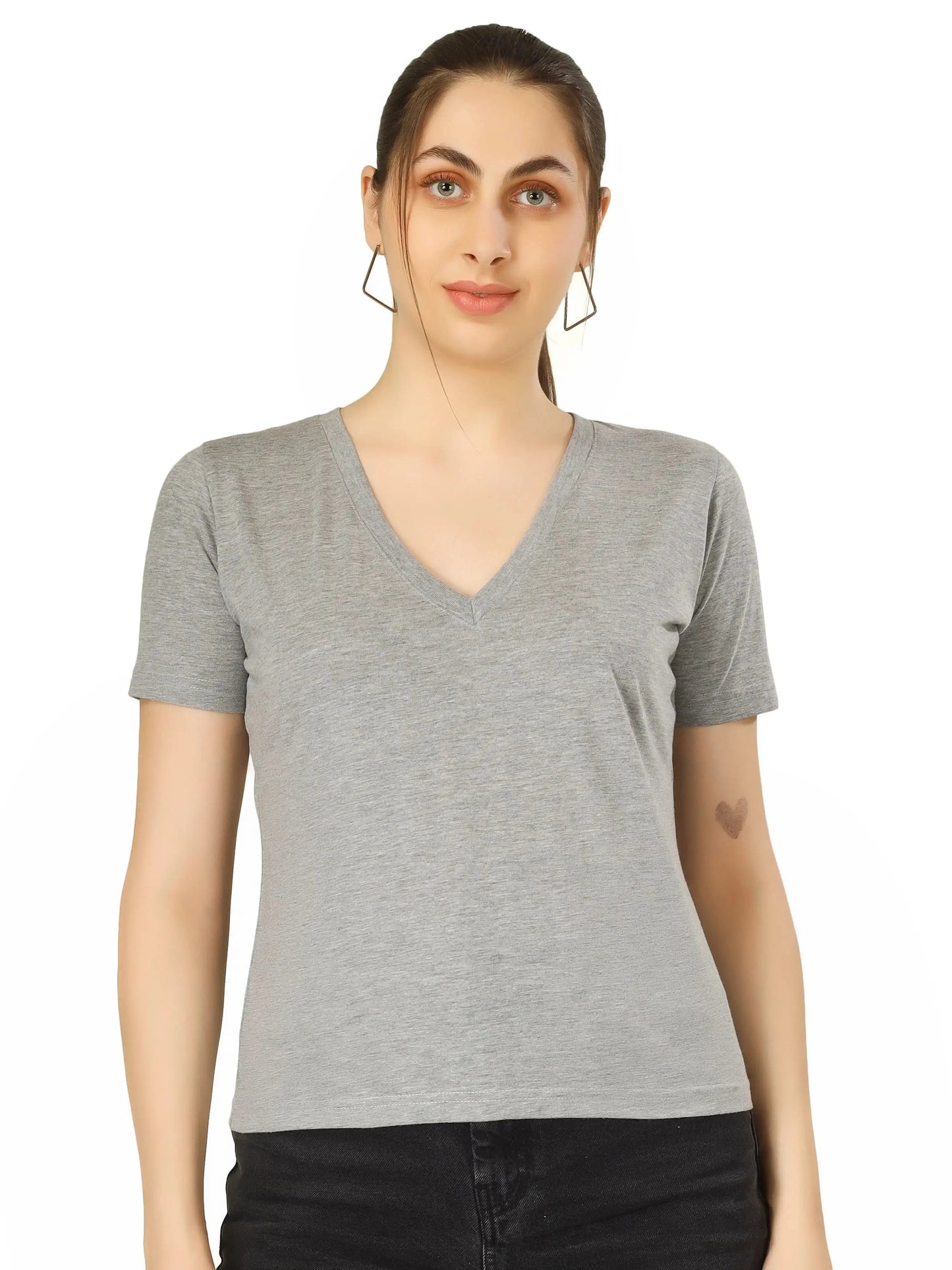 BlueFicus Solid Women V Neck T-Shirt Blueficus