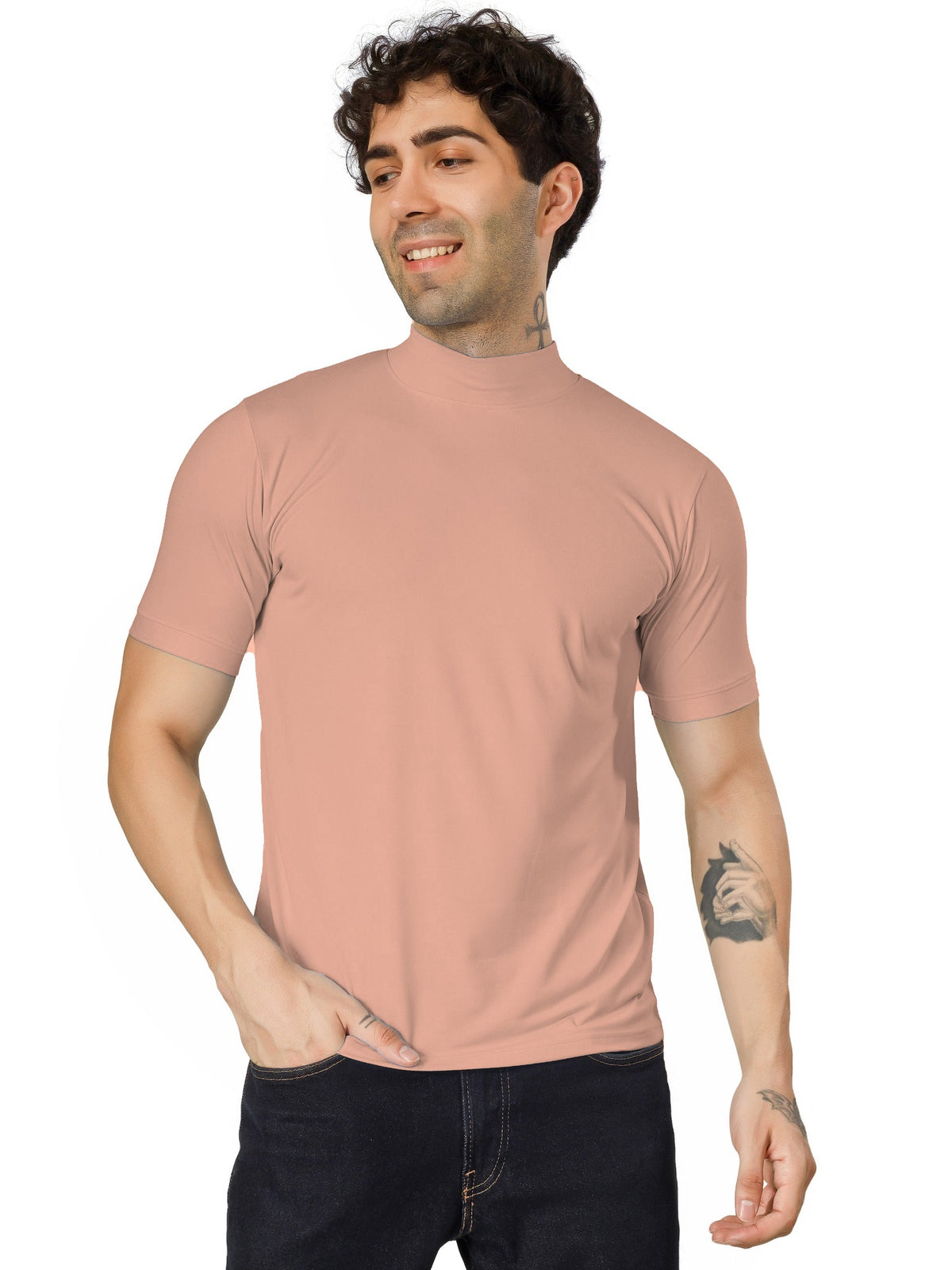 Blueficus Men's T-Shirt Solid High Neck Cotton Blend