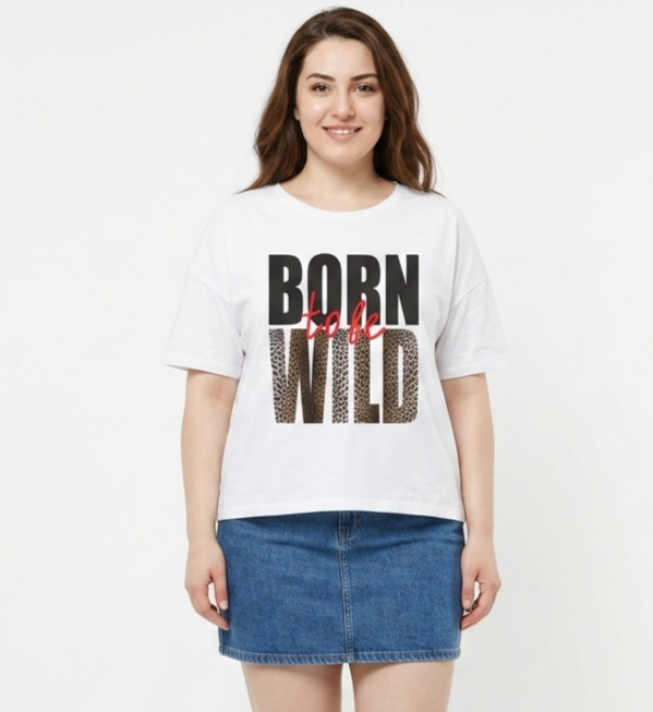 BlueFicus Women's Oversized Cotton Lycra Round Neck Graphic Printed T-Shirt | Half Sleeve Relaxed Fit Casual Oversized Tee for Women & Girls | White