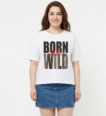 BlueFicus Women's Oversized Cotton Lycra Round Neck Graphic Printed T-Shirt | Half Sleeve Relaxed Fit Casual Oversized Tee for Women & Girls | White