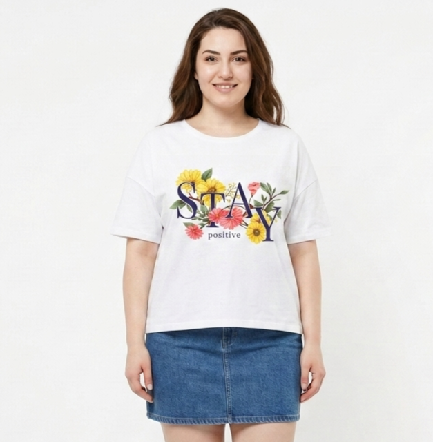 BlueFicus Women's Oversized Cotton Lycra Round Neck Graphic Printed T-Shirt | Half Sleeve Relaxed Fit Casual Oversized Tee for Women & Girls | White