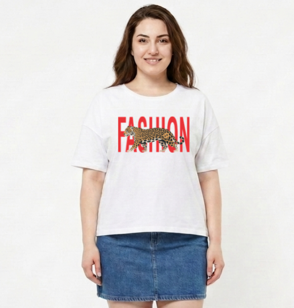 BlueFicus Women's Oversized Cotton Lycra Round Neck Graphic Printed T-Shirt | Half Sleeve Relaxed Fit Casual Oversized Tee for Women & Girls | White