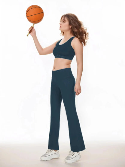 Women’s Solid Track Pants – High Waist, Flared Ankle-Length Dryfit Workout & Casual Wear Blueficus