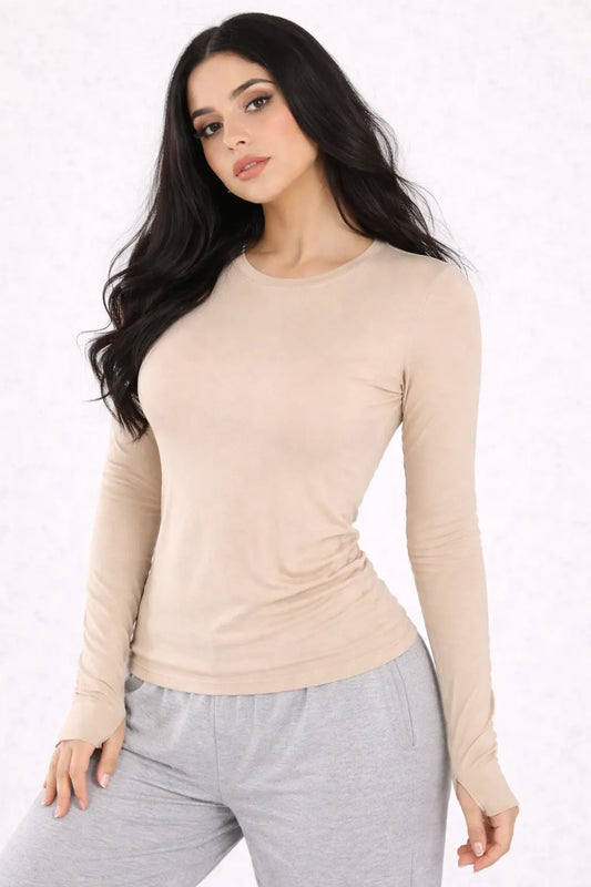 BLUEFICUS Women Cotton Blend Full Sleeve Crew Neck Top with Thumbhole Blueficus