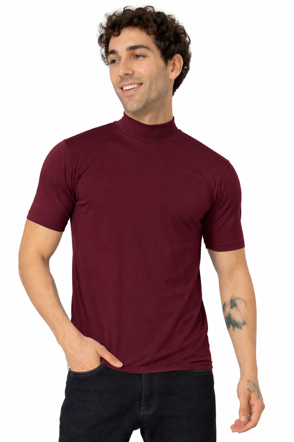 Blueficus Men's T-Shirt Solid High Neck Cotton Blend