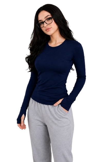 BLUEFICUS Women Cotton Blend Full Sleeve Crew Neck Top with Thumbhole