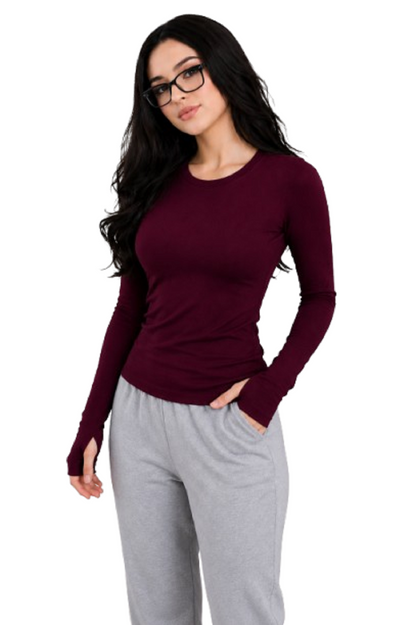 BLUEFICUS Women Cotton Blend Full Sleeve Crew Neck Top with Thumbhole