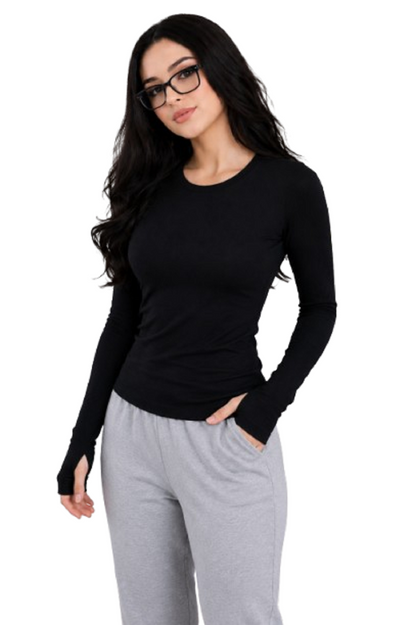 BLUEFICUS Women Cotton Blend Full Sleeve Crew Neck Top with Thumbhole