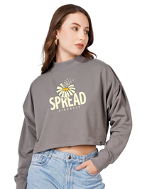 Women Cotton Blend Crop Sweatshirt | High Neck Graphic Pullover | Trendy Winter Casual Wear for Women & Girls Blueficus