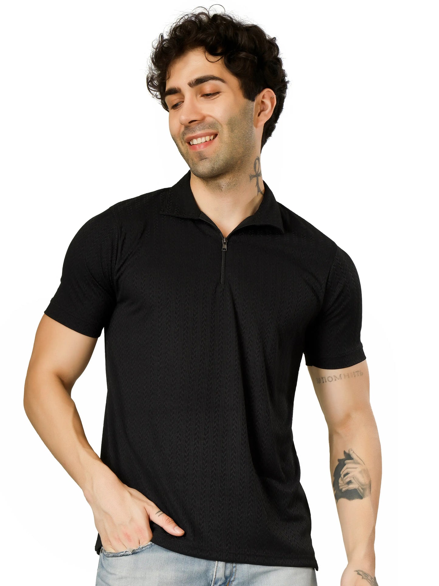 BlueFicus  Men Solid Polo Neck Polyester Beige T-Shirt