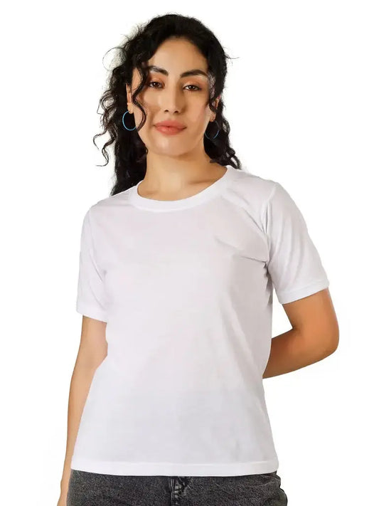 BlueFicus  Women Solid Round Neck Cotton Blend T-Shirt Blueficus