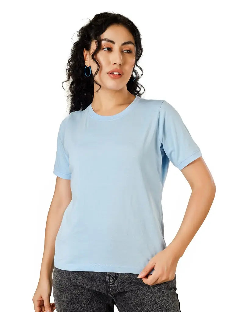 BlueFicus  Women Solid Round Neck Cotton Blend T-Shirt
