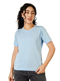 BlueFicus  Women Solid Round Neck Cotton Blend T-Shirt