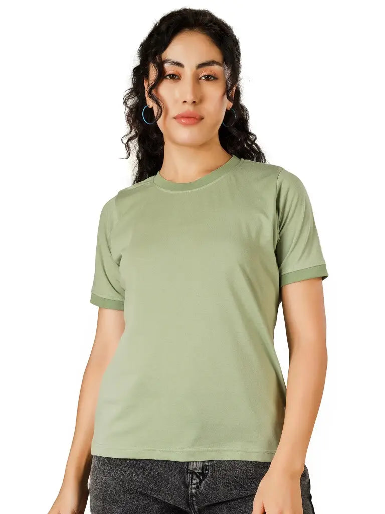 BlueFicus  Women Solid Round Neck Cotton Blend T-Shirt