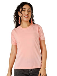 BlueFicus  Women Solid Round Neck Cotton Blend T-Shirt