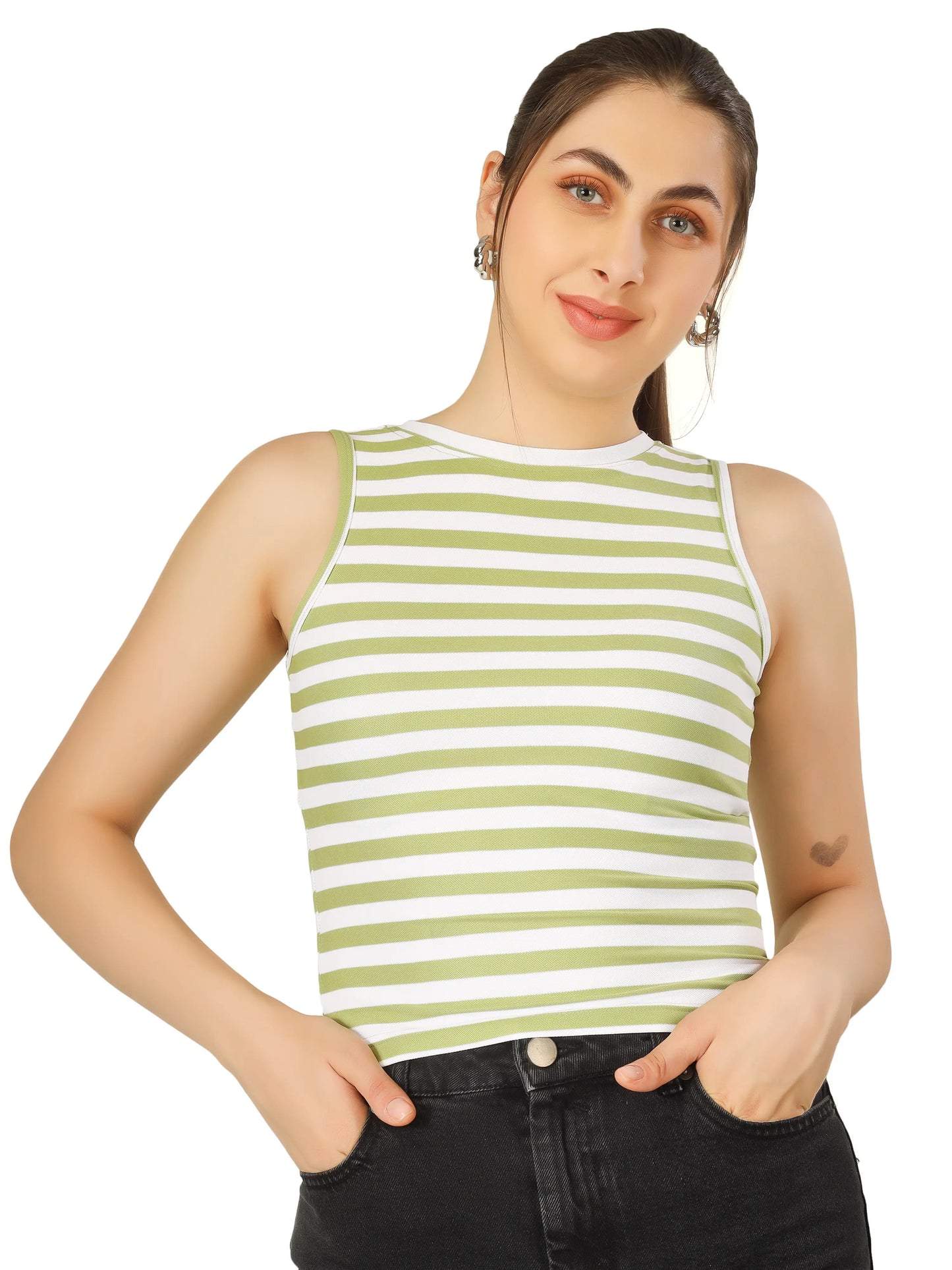Blueficus Casual Sleeveless Striped Women's Top