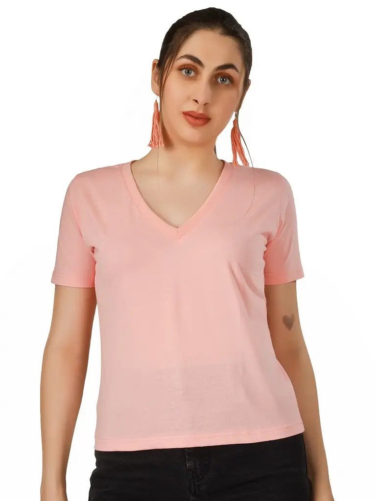 BlueFicus Solid Women V Neck T-Shirt