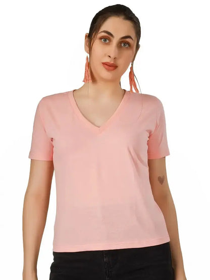 BlueFicus Solid Women V Neck T-Shirt Blueficus