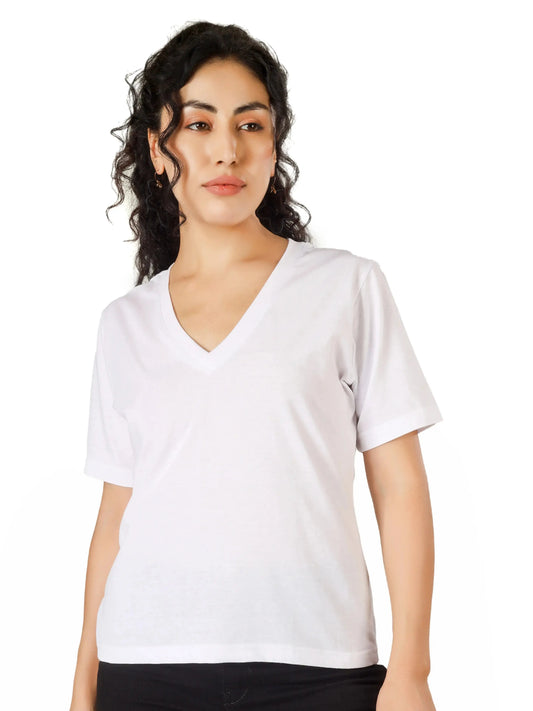 BlueFicus Solid Women V Neck T-Shirt Blueficus