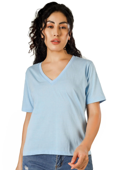 BlueFicus Solid Women V Neck T-Shirt Blueficus