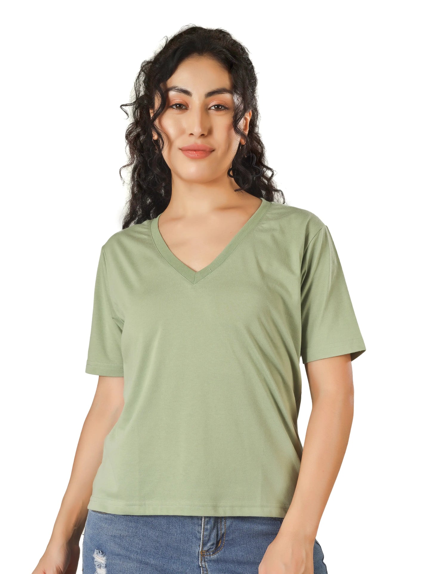 BlueFicus Solid Women V Neck T-Shirt