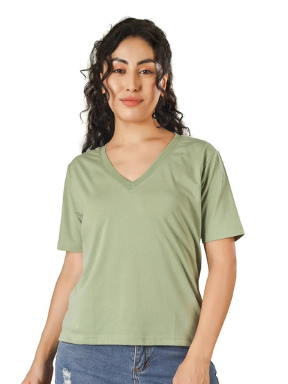 BlueFicus Solid Women V Neck T-Shirt Blueficus
