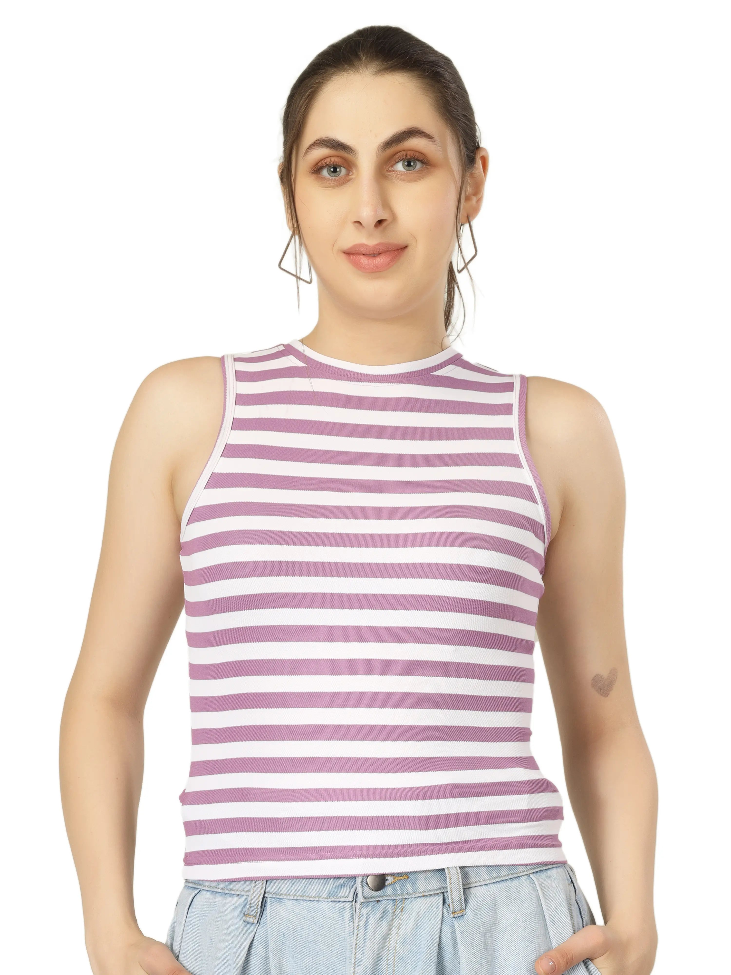 Blueficus Casual Sleeveless Striped Women's Top
