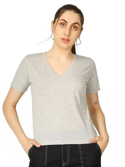 BlueFicus Solid Women V Neck T-Shirt Blueficus