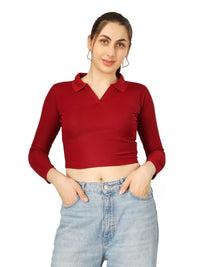 BlueFicus Women's Collared Long Sleeve Crop Top – Stylish Casual Wear