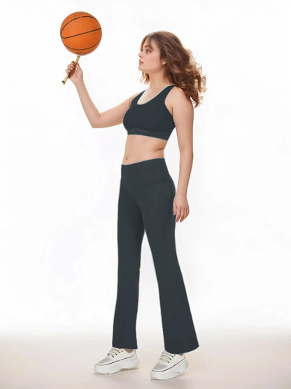 Women’s Solid Track Pants – High Waist, Flared Ankle-Length Dryfit Workout & Casual Wear Blueficus