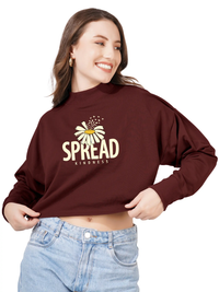 Women Cotton Blend Crop Sweatshirt | High Neck Graphic Pullover | Trendy Winter Casual Wear for Women & Girls Blueficus